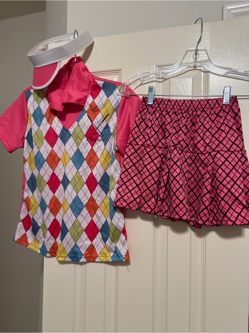 Pink Argyle Golf Polo & Skirt Costume Set